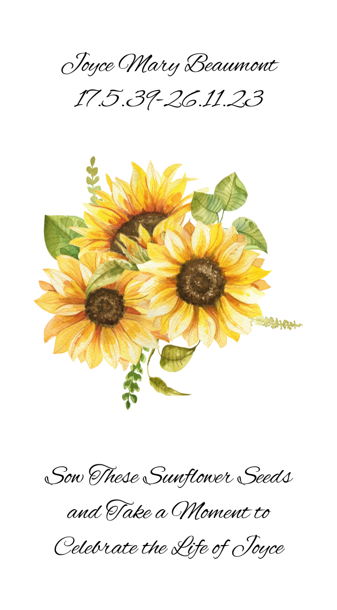 Personalised Funeral, Memorial, Celebration of Life, Remembrance, Wake Seeds (Packs of 10) | Poppy Seeds, Sunflower Seeds or Wildflower Seeds in Personalised Packets