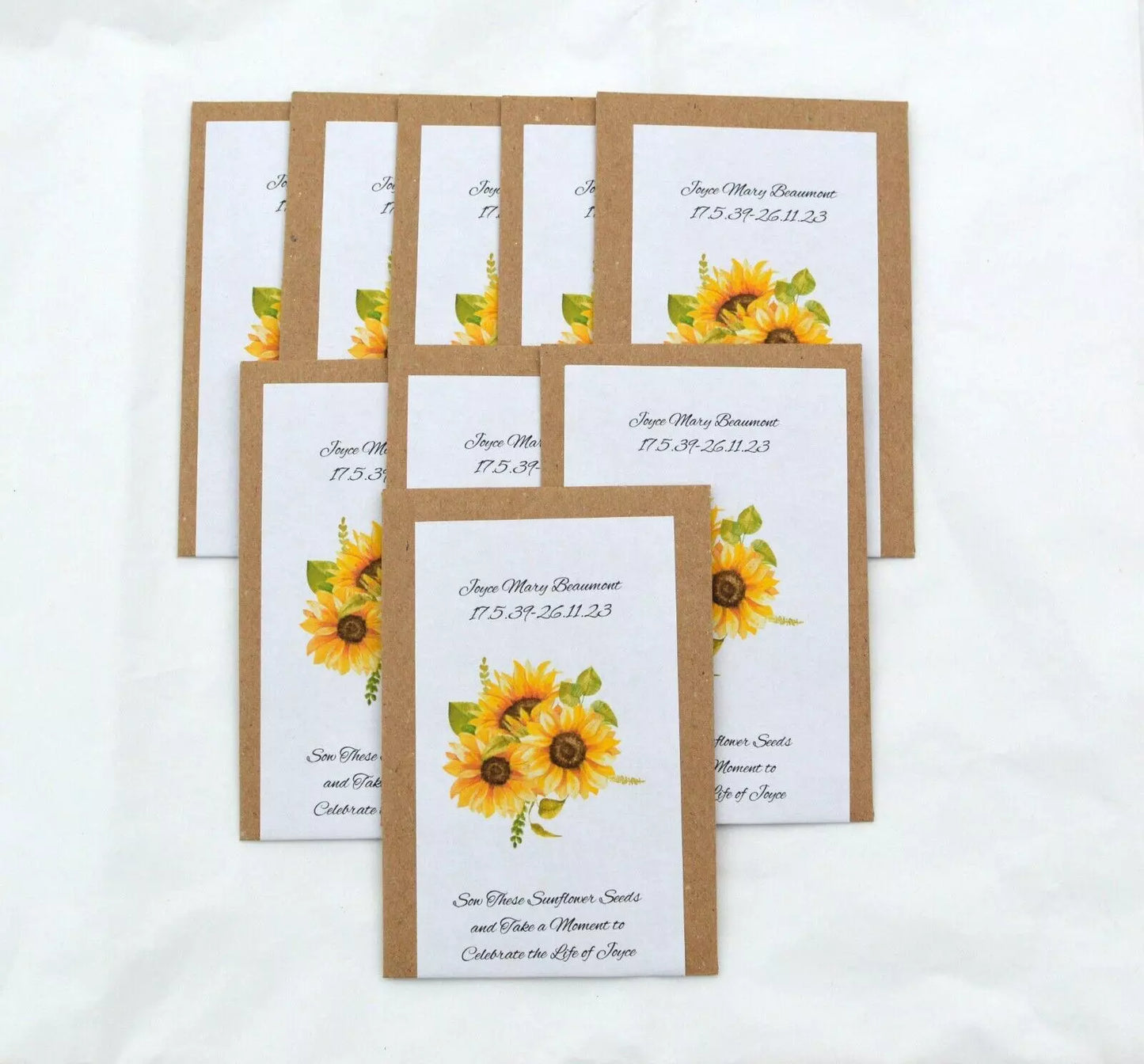 Personalised Funeral, Memorial, Celebration of Life, Remembrance, Wake Seeds (Packs of 10) | Poppy Seeds, Sunflower Seeds or Wildflower Seeds in Personalised Packets