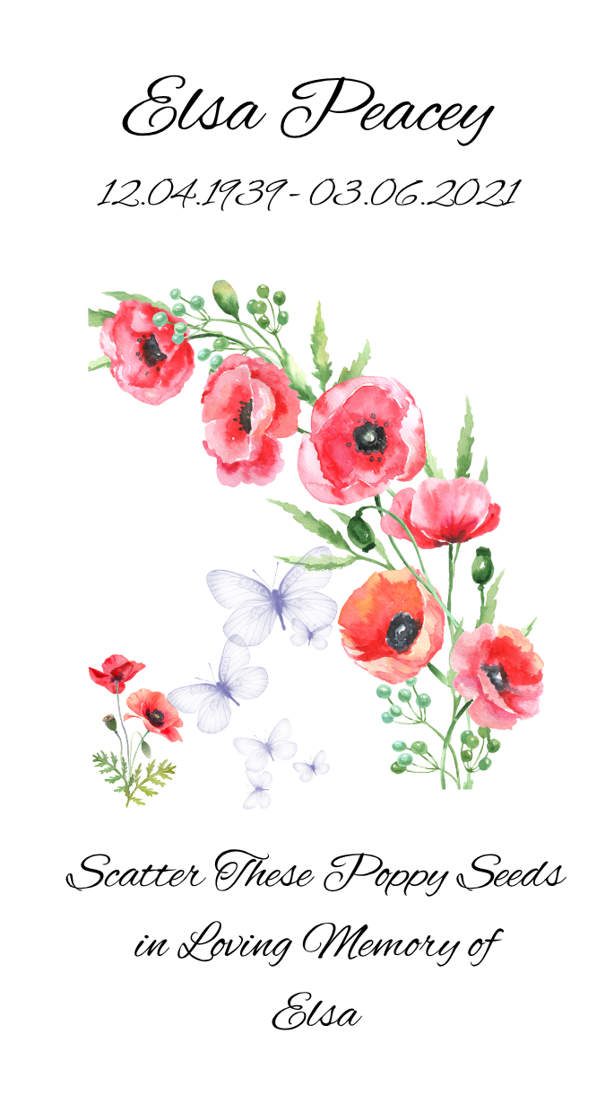 Personalised Funeral, Memorial, Celebration of Life, Remembrance, Wake Seeds (Packs of 10) | Poppy Seeds, Sunflower Seeds or Wildflower Seeds in Personalised Packets