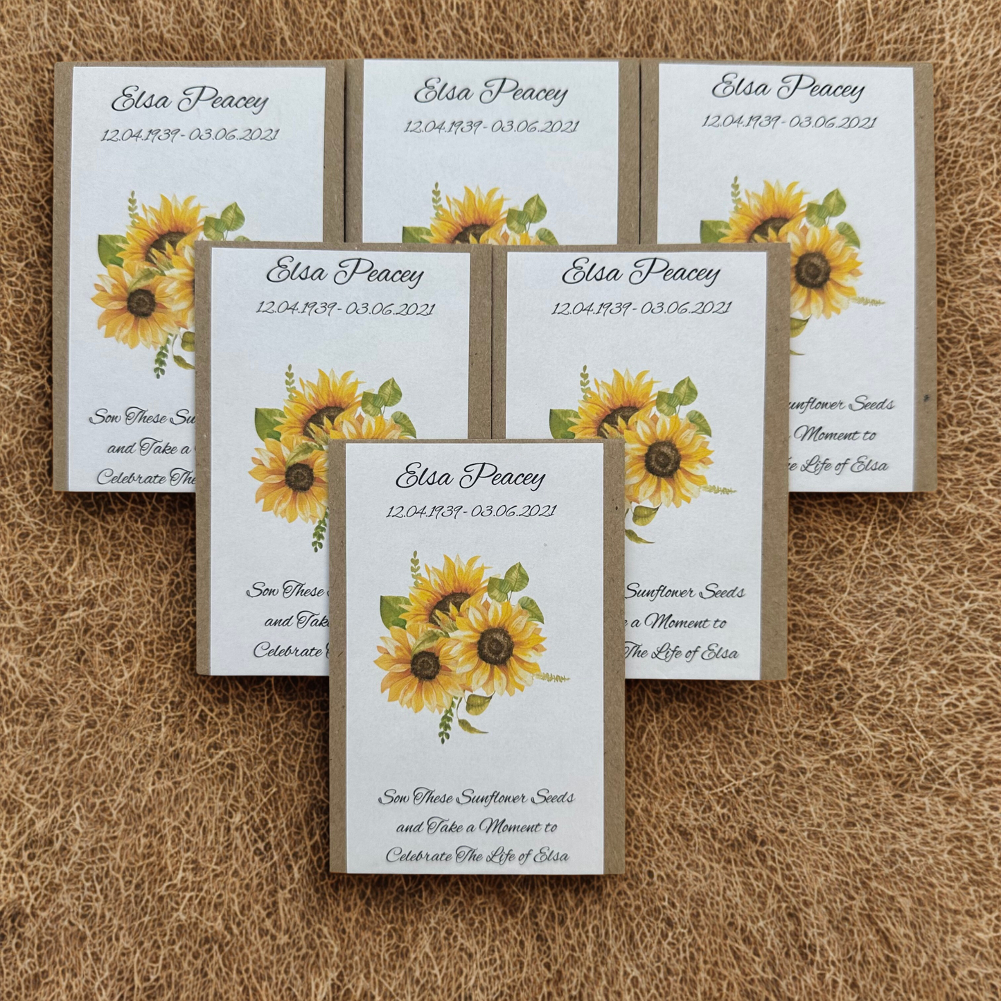 Personalised Funeral, Memorial, Celebration of Life, Remembrance, Wake Seeds (Packs of 10) | Poppy Seeds, Sunflower Seeds or Wildflower Seeds in Personalised Packets