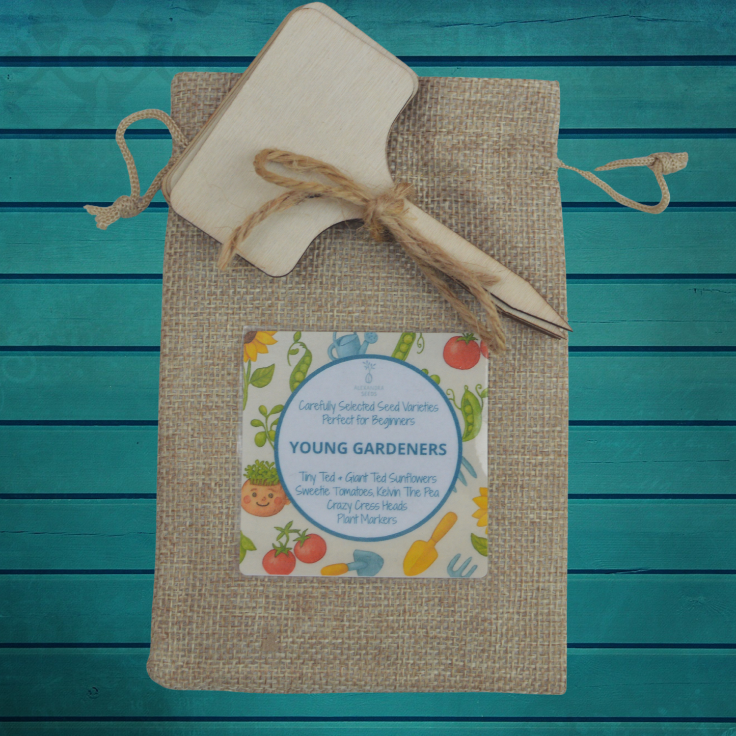 Young Gardeners Seed Set – Children’s Gardening Kit (5 Packs of Seeds in Jute Gift Bag)