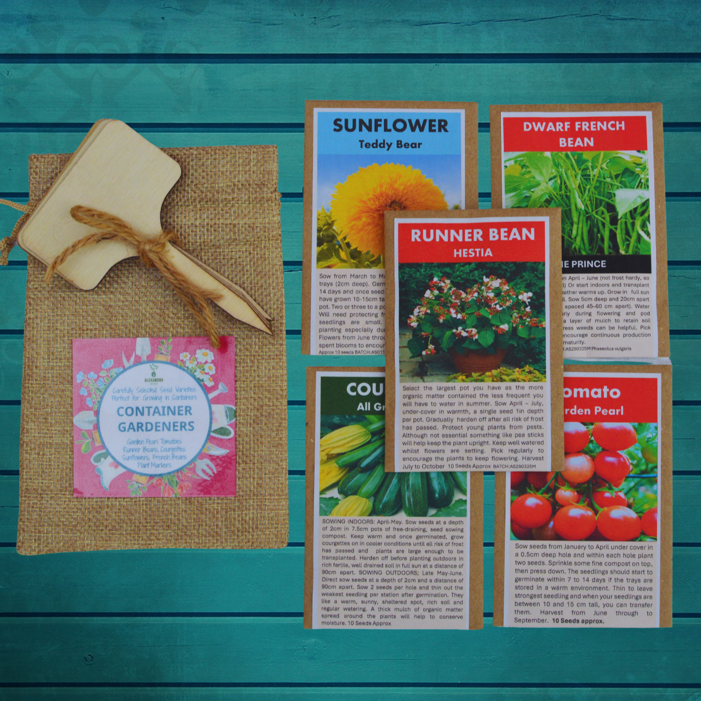 Container Gardener Seed Gift Set | 5 Seed Varieties in Jute Bag | Eco-Friendly Gardening Gift UK