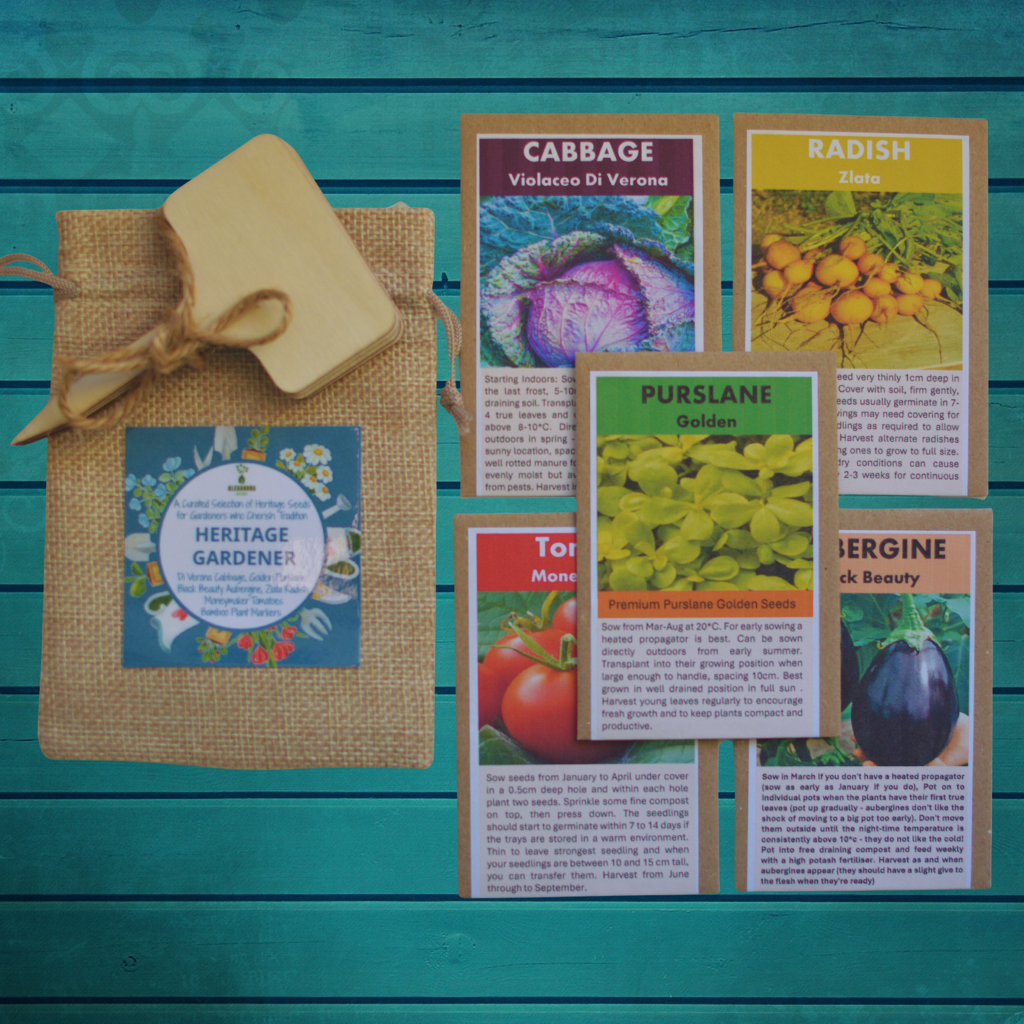 The Heritage Gardener’s Seed Gift Set | 5 Traditional Heritage Varieties in Jute Gift Bag | Always Dispatched Next Business Day