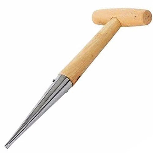 Wooden Handle Carbon Steel Garden Dibber – Bulb & Seed Planting Tool - Hole Puncher for Soil and Compost