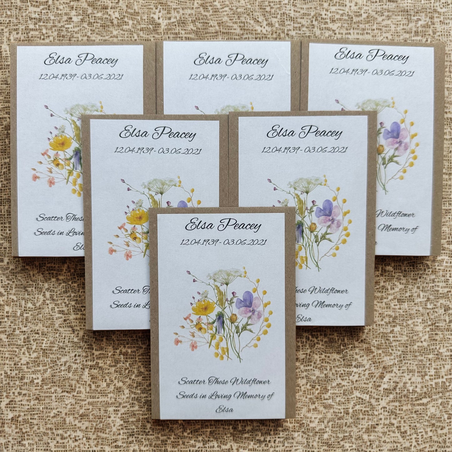 Personalised Funeral, Memorial, Celebration of Life, Remembrance, Wake Seeds (Packs of 10) | Poppy Seeds, Sunflower Seeds or Wildflower Seeds in Personalised Packets